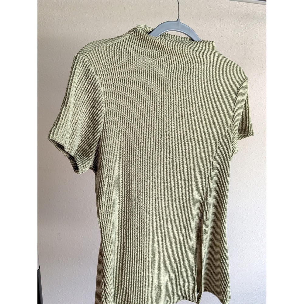 Fashion Nova Ika Mock Neck Heavy Ribbed Short Sleeve Top Chartreuse Green 1X NEW